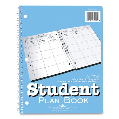 Roaring Spring Student Plan Book, 40-Weeks: Six-Subject Day, Blue/White Cover, 100 11 x 8.5 Sheets 12145